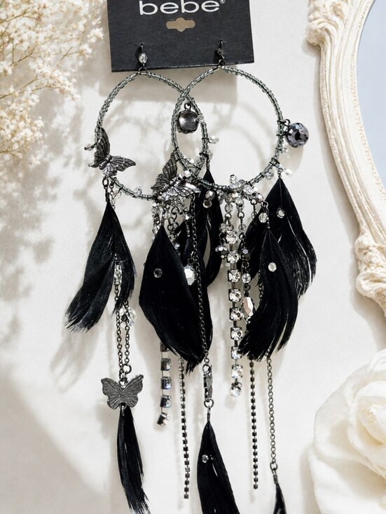 bebe Jewelry - Vintage Y2K Bebe Feather & Crystal Butterfly Chandelier Earrings – NEW